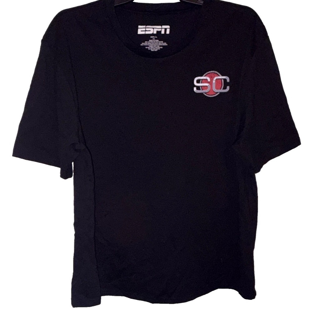 ESPN SportsCenter Double-Sided Graphic Logo Tee Men's XXL Black Crew Neck